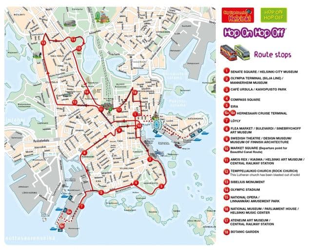 Helsinki Hop On Hop Off Bus tours map