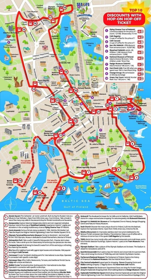 Mapa de Helsinque Big Bus