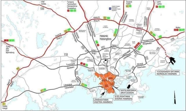 Mapa das estradas de Helsinque