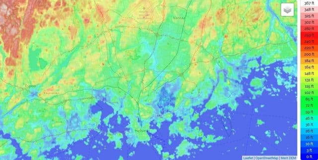 Mapa de elevação de Helsinque