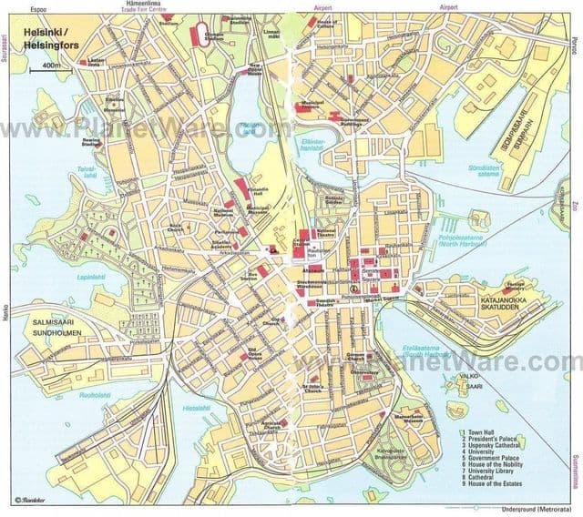 Mapa dos passeios a pé em Helsinque